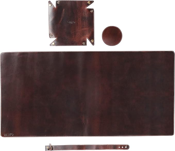 ELIZO Genuine Leather Desk Pad Leather Desk Mat (Bourbon2, 31x15.6 Single Layer2) | Desk Pads Blotters - TrueDesk