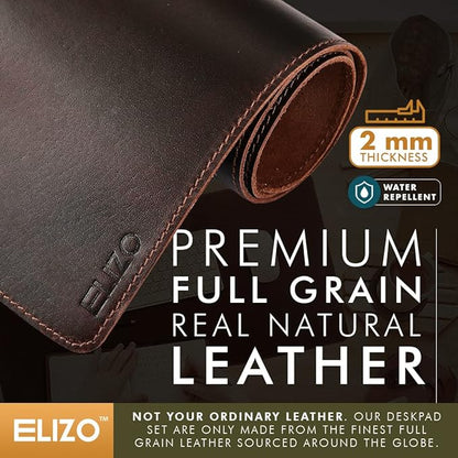 ELIZO Genuine Leather Desk Pad Leather Desk Mat (Bourbon2, 31x15.6 Single Layer2) | Desk Pads Blotters - TrueDesk