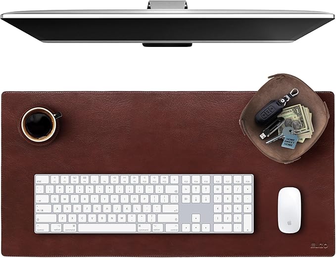 ELIZO Genuine Leather Desk Pad Leather Desk Mat (Bourbon2, 31x15.6 Single Layer2) | Desk Pads Blotters - TrueDesk