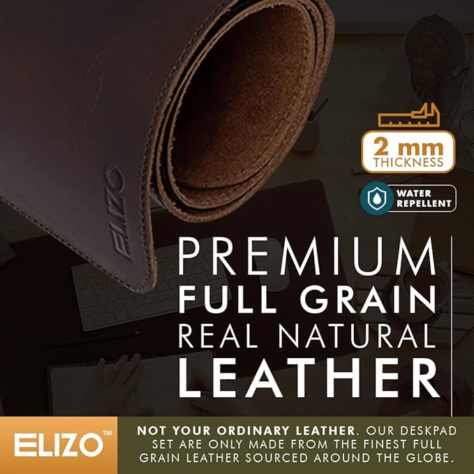 ELIZO Genuine Leather Desk Pad Leather Desk Mat (Bourbon2, 31x15.6 Single Layer2) | Desk Pads Blotters - TrueDesk
