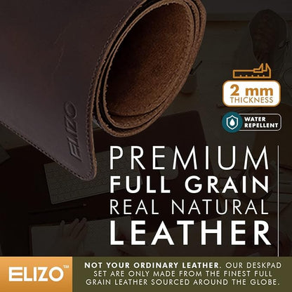 ELIZO Genuine Leather Desk Pad Leather Desk Mat (Bourbon2, 31x15.6 Single Layer2) | Desk Pads Blotters - TrueDesk