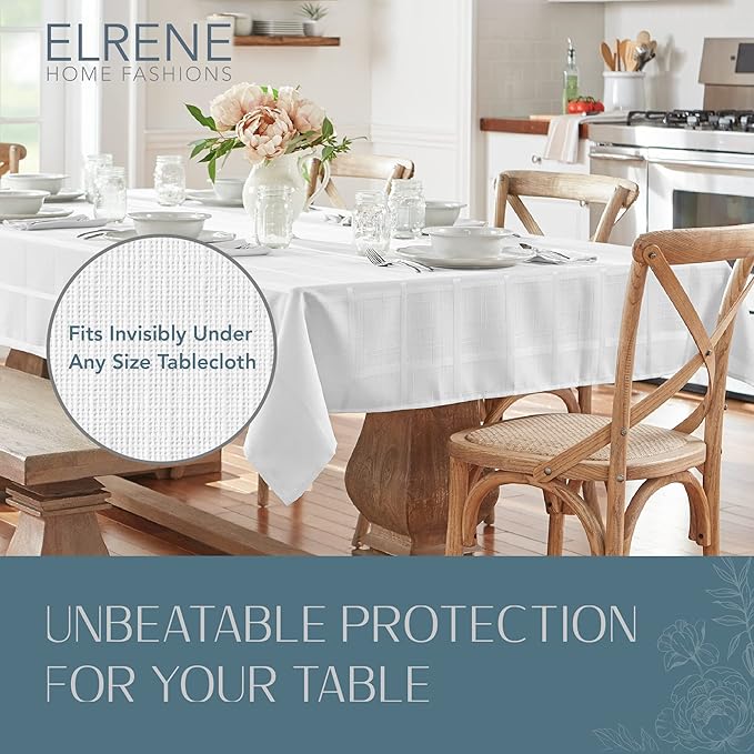 Elrene Home Fashions Deluxe Heavy Duty Table Pad Protector Cushioned Flannel Backing, 52" x 90", White | Table Pads - TrueDesk