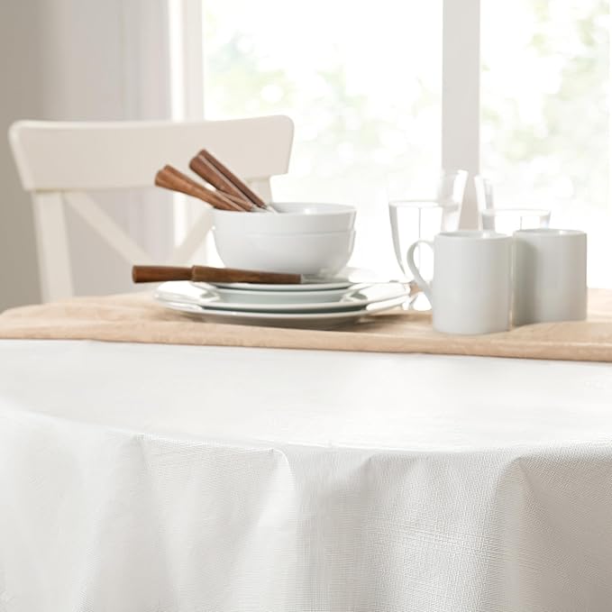 Elrene Home Fashions Deluxe Heavy Duty Table Pad Protector Cushioned Flannel Backing, 70" Round, White | Tablecloths - TrueDesk