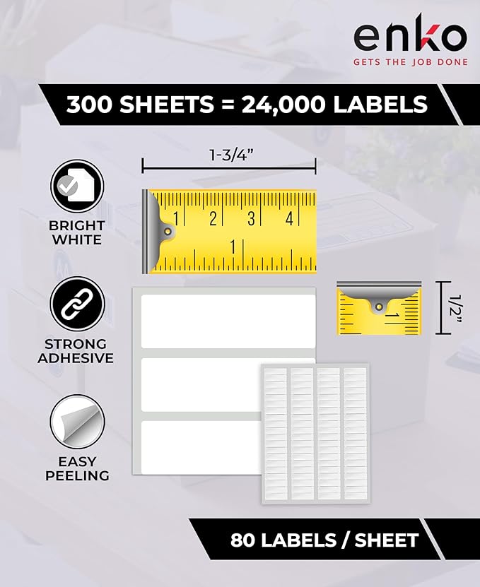 enKo 24000 Labels, 1/2 x 1 - 3/4 inches - White - Address, Mailing, Shipping and Barcode Blank Labels for Laser and Inkjet Printers | Laser Inkjet Printer Labels - TrueDesk