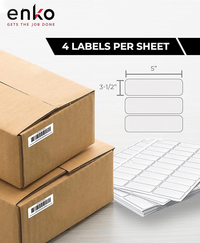 enKo - 3 - 1/2 x 5 Inch Label - White Blank - 4 Up Per Sheet Shipping Address Mailing Labels for Laser Inkjet Printer (900 Sheets, 3600 Labels) | Laser Inkjet Printer Labels - TrueDesk
