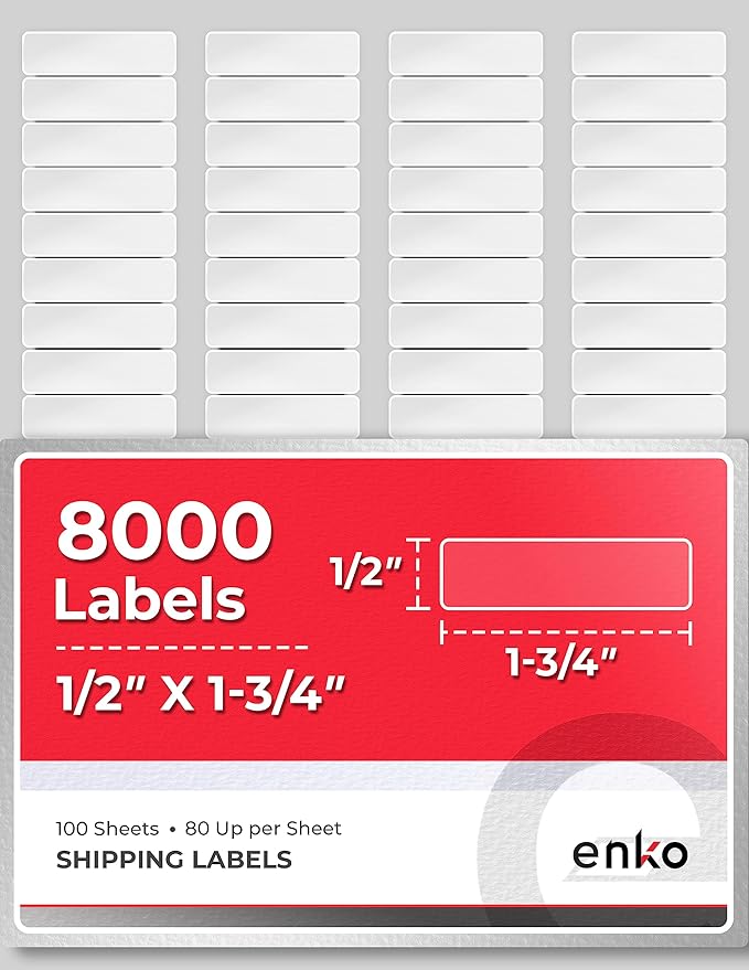 enKo 8000 Labels, 1/2" x 1 - 3/4" - White - Address, Mailing, Shipping & Barcode Blank Labels for Laser and Inkjet Printers | Laser Inkjet Printer Labels - TrueDesk