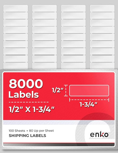 enKo 8000 Labels, 1/2" x 1 - 3/4" - White - Address, Mailing, Shipping & Barcode Blank Labels for Laser and Inkjet Printers | Laser Inkjet Printer Labels - TrueDesk