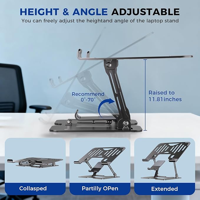 Ergonomic 2 - in - 1 Laptop Phone Stand for Desk, Adjustable Riser, Sturdy and Portable, Fits All Laptops and Phone (Black) | Stands - TrueDesk