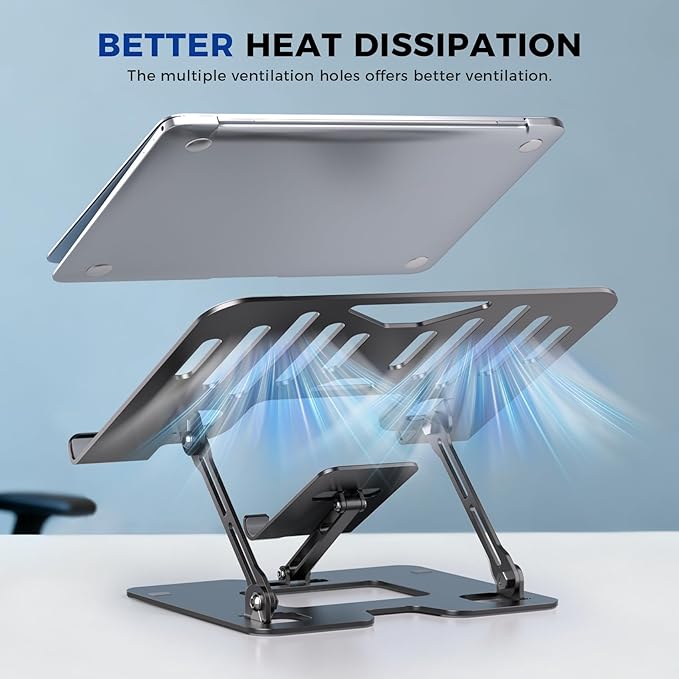 Ergonomic 2 - in - 1 Laptop Phone Stand for Desk, Adjustable Riser, Sturdy and Portable, Fits All Laptops and Phone (Black) | Stands - TrueDesk