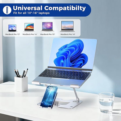 Ergonomic 2 - in - 1 Laptop Phone Stand for Desk, Adjustable Riser, Sturdy and Portable, Fits All Laptops and Phone (White) | Stands - TrueDesk