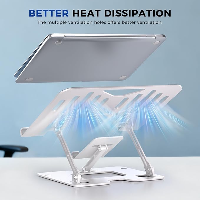 Ergonomic 2 - in - 1 Laptop Phone Stand for Desk, Adjustable Riser, Sturdy and Portable, Fits All Laptops and Phone (White) | Stands - TrueDesk
