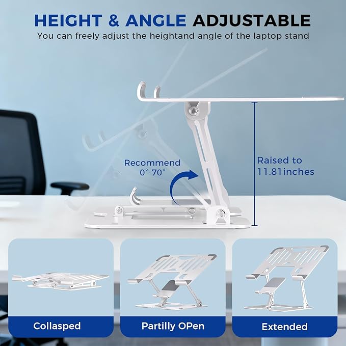 Ergonomic 2 - in - 1 Laptop Phone Stand for Desk, Adjustable Riser, Sturdy and Portable, Fits All Laptops and Phone (White) | Stands - TrueDesk