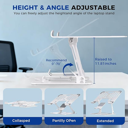Ergonomic 2 - in - 1 Laptop Phone Stand for Desk, Adjustable Riser, Sturdy and Portable, Fits All Laptops and Phone (White) | Stands - TrueDesk