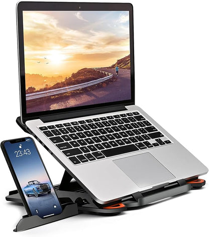 Ergonomic Adjustable Laptop Stand for Desk with Phone Holder & 360° Rotation - Foldable Portable Stand for 10 - 17" Laptops, MacBook Pro 16", Gaming Laptops, Tablets | Heavy - Duty & Ventilated Design | Stands - TrueDesk