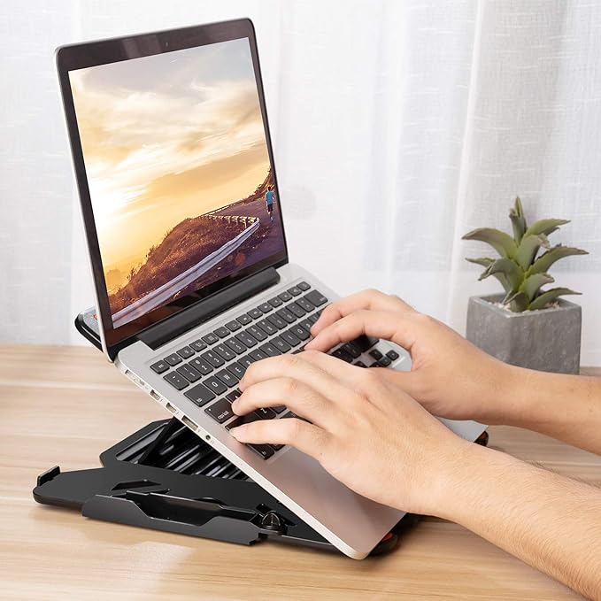 Ergonomic Adjustable Laptop Stand for Desk with Phone Holder & 360° Rotation - Foldable Portable Stand for 10 - 17" Laptops, MacBook Pro 16", Gaming Laptops, Tablets | Heavy - Duty & Ventilated Design | Stands - TrueDesk
