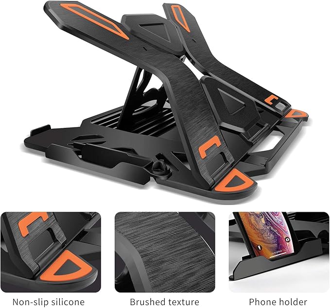 Ergonomic Adjustable Laptop Stand for Desk with Phone Holder & 360° Rotation - Foldable Portable Stand for 10 - 17" Laptops, MacBook Pro 16", Gaming Laptops, Tablets | Heavy - Duty & Ventilated Design | Stands - TrueDesk