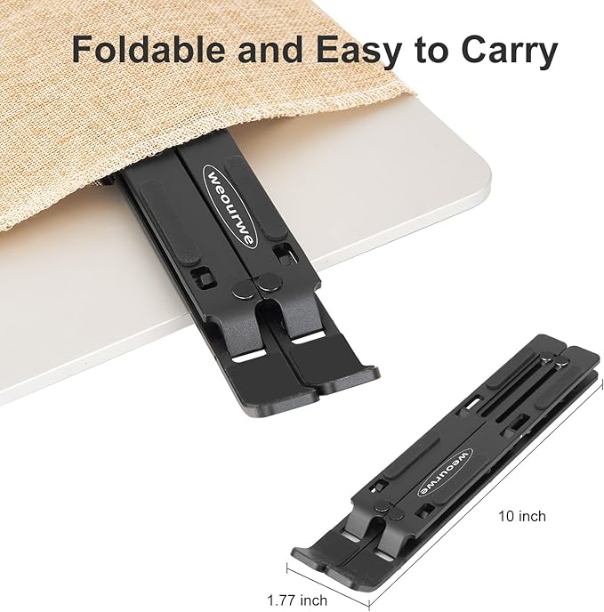 Ergonomic and Foldable Laptop Stand for Desk, Adjustable Riser, Fits All Laptops and Notebooks up to 17,Ultra - Thin,Ventilated Cooling,ABS+Silicone,Black. | Stands - TrueDesk