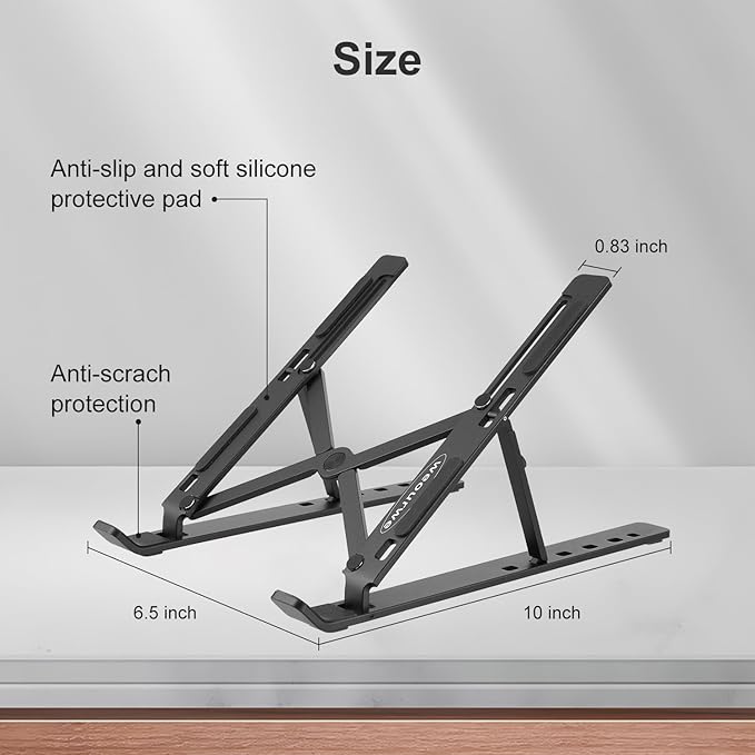 Ergonomic and Foldable Laptop Stand for Desk, Adjustable Riser, Fits All Laptops and Notebooks up to 17,Ultra - Thin,Ventilated Cooling,ABS+Silicone,Black. | Stands - TrueDesk
