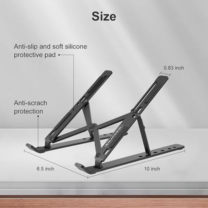 Ergonomic and Foldable Laptop Stand for Desk, Adjustable Riser, Fits All Laptops and Notebooks up to 17,Ultra - Thin,Ventilated Cooling,ABS+Silicone,Black. | Stands - TrueDesk