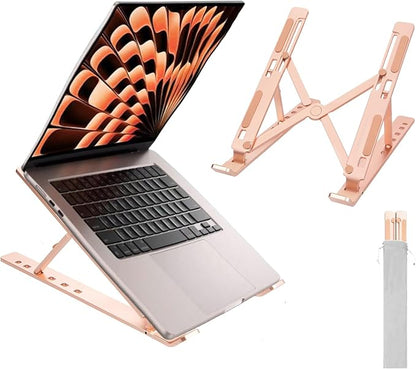 Ergonomic and Foldable Laptop Stand for Desk, Adjustable Riser, Fits All Laptops and Notebooks up to 17,Ultra - Thin,Ventilated Cooling,ABS+Silicone,Gold. | Stands - TrueDesk