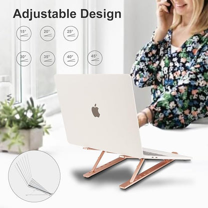 Ergonomic and Foldable Laptop Stand for Desk, Adjustable Riser, Fits All Laptops and Notebooks up to 17,Ultra - Thin,Ventilated Cooling,ABS+Silicone,Gold. | Stands - TrueDesk