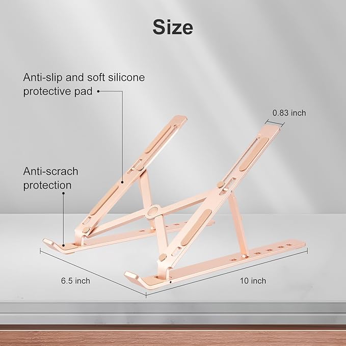 Ergonomic and Foldable Laptop Stand for Desk, Adjustable Riser, Fits All Laptops and Notebooks up to 17,Ultra - Thin,Ventilated Cooling,ABS+Silicone,Gold. | Stands - TrueDesk