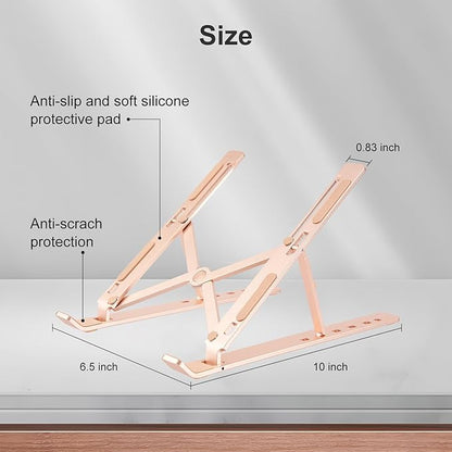 Ergonomic and Foldable Laptop Stand for Desk, Adjustable Riser, Fits All Laptops and Notebooks up to 17,Ultra - Thin,Ventilated Cooling,ABS+Silicone,Gold. | Stands - TrueDesk