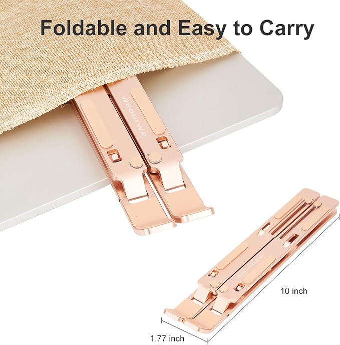 Ergonomic and Foldable Laptop Stand for Desk, Adjustable Riser, Fits All Laptops and Notebooks up to 17,Ultra - Thin,Ventilated Cooling,ABS+Silicone,Gold. | Stands - TrueDesk
