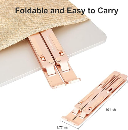 Ergonomic and Foldable Laptop Stand for Desk, Adjustable Riser, Fits All Laptops and Notebooks up to 17,Ultra - Thin,Ventilated Cooling,ABS+Silicone,Gold. | Stands - TrueDesk