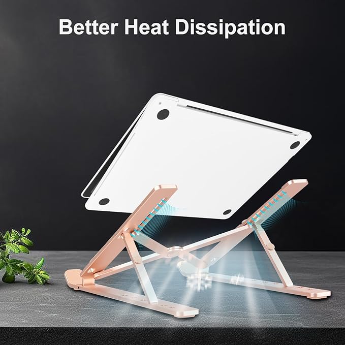 Ergonomic and Foldable Laptop Stand for Desk, Adjustable Riser, Fits All Laptops and Notebooks up to 17,Ultra - Thin,Ventilated Cooling,ABS+Silicone,Gold. | Stands - TrueDesk