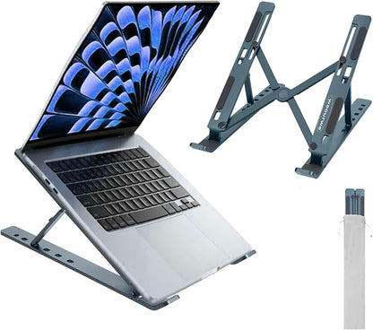 Ergonomic and Foldable Laptop Stand for Desk, Adjustable Riser, Fits All Laptops and Notebooks up to 17,Ultra - Thin,Ventilated Cooling,ABS+Silicone,Grey. | Stands - TrueDesk