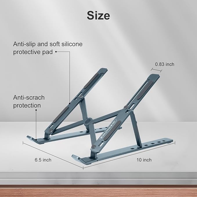 Ergonomic and Foldable Laptop Stand for Desk, Adjustable Riser, Fits All Laptops and Notebooks up to 17,Ultra - Thin,Ventilated Cooling,ABS+Silicone,Grey. | Stands - TrueDesk