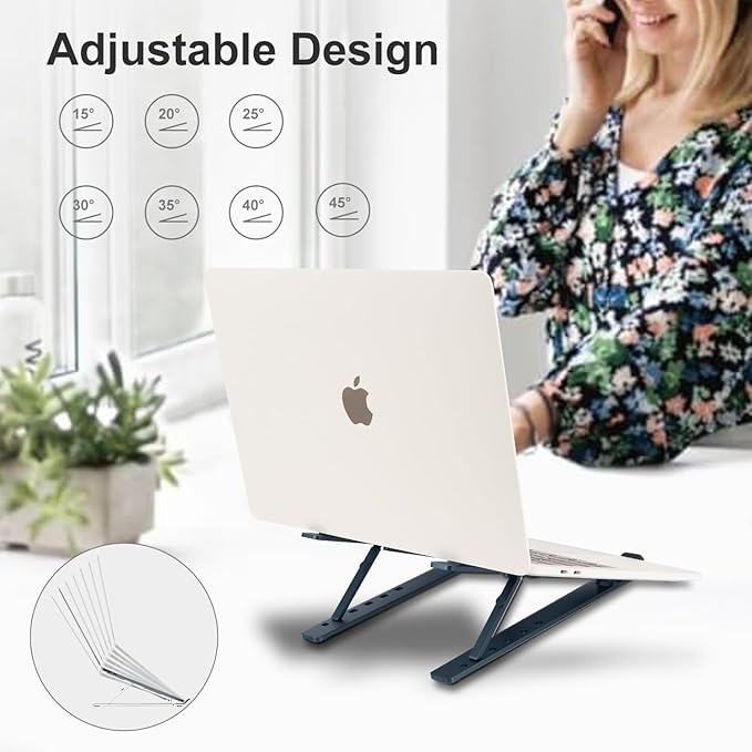 Ergonomic and Foldable Laptop Stand for Desk, Adjustable Riser, Fits All Laptops and Notebooks up to 17,Ultra - Thin,Ventilated Cooling,ABS+Silicone,Grey. | Stands - TrueDesk