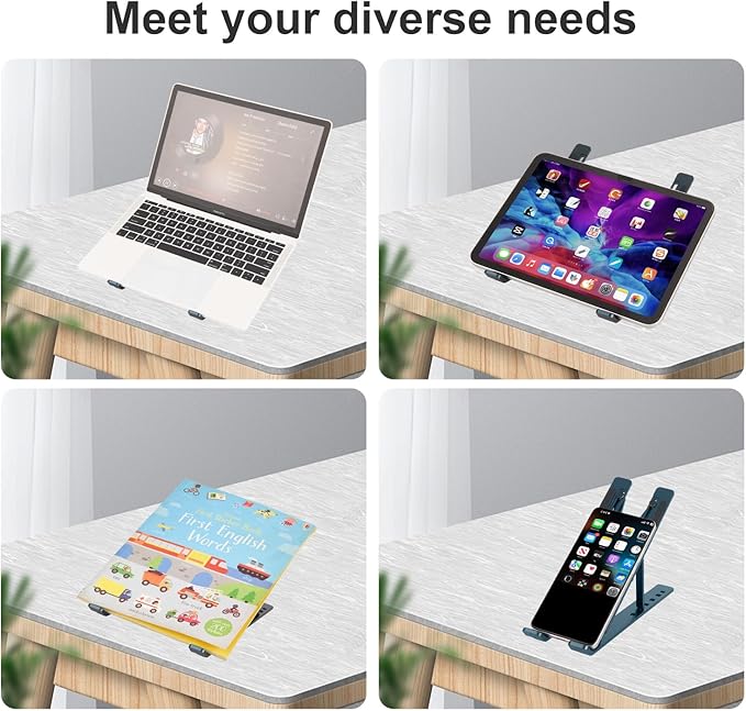 Ergonomic and Foldable Laptop Stand for Desk, Adjustable Riser, Fits All Laptops and Notebooks up to 17,Ultra - Thin,Ventilated Cooling,ABS+Silicone,Grey. | Stands - TrueDesk