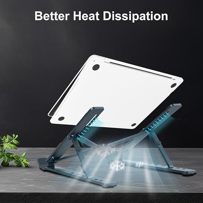 Ergonomic and Foldable Laptop Stand for Desk, Adjustable Riser, Fits All Laptops and Notebooks up to 17,Ultra - Thin,Ventilated Cooling,ABS+Silicone,Grey. | Stands - TrueDesk