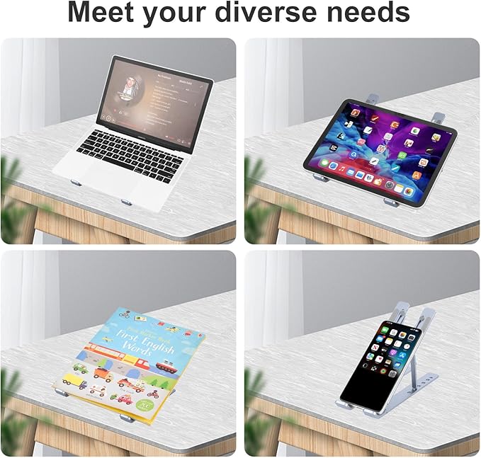 Ergonomic and Foldable Laptop Stand for Desk, Adjustable Riser, Fits All Laptops and Notebooks up to 17,Ultra - Thin,Ventilated Cooling,ABS+Silicone,Midnight. | Stands - TrueDesk