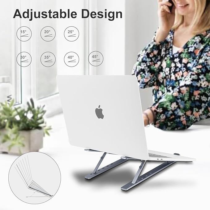 Ergonomic and Foldable Laptop Stand for Desk, Adjustable Riser, Fits All Laptops and Notebooks up to 17,Ultra - Thin,Ventilated Cooling,ABS+Silicone,Midnight. | Stands - TrueDesk
