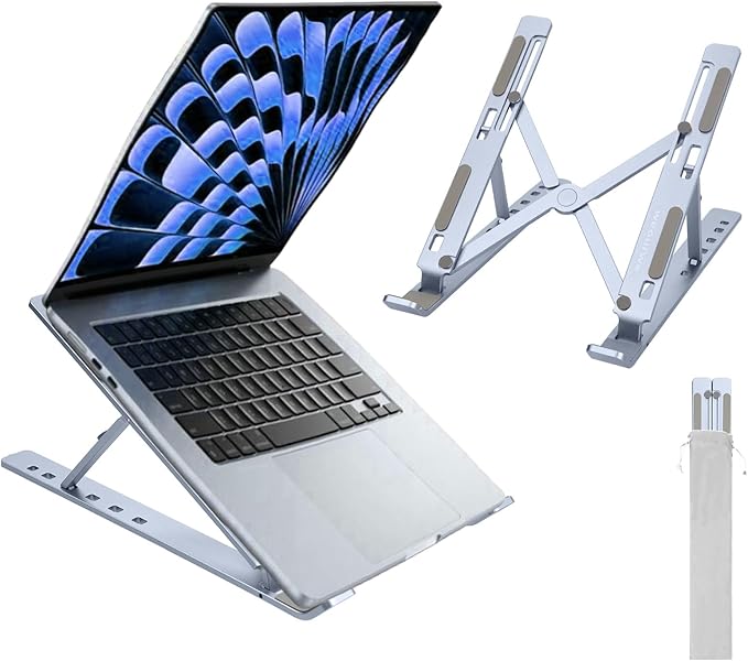Ergonomic and Foldable Laptop Stand for Desk, Adjustable Riser, Fits All Laptops and Notebooks up to 17,Ultra - Thin,Ventilated Cooling,ABS+Silicone,Midnight. | Stands - TrueDesk
