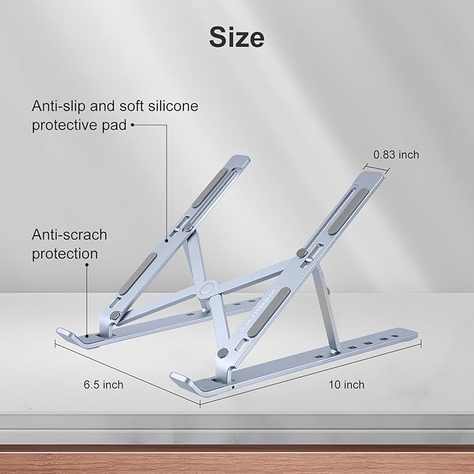 Ergonomic and Foldable Laptop Stand for Desk, Adjustable Riser, Fits All Laptops and Notebooks up to 17,Ultra - Thin,Ventilated Cooling,ABS+Silicone,Midnight. | Stands - TrueDesk