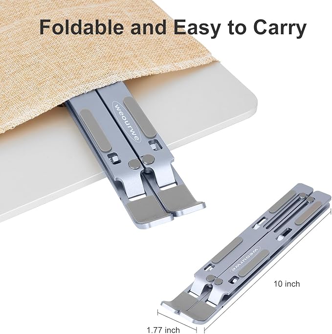 Ergonomic and Foldable Laptop Stand for Desk, Adjustable Riser, Fits All Laptops and Notebooks up to 17,Ultra - Thin,Ventilated Cooling,ABS+Silicone,Midnight. | Stands - TrueDesk