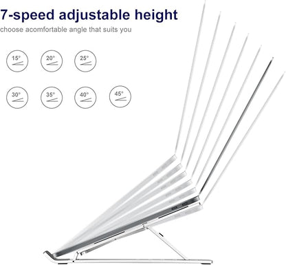 Ergonomic and Foldable Laptop Stand for Desk, Adjustable Riser, Fits All Laptops and Notebooks up to 17,Ultra - Thin,Ventilated Cooling,ABS+Silicone,Silver. | Stands - TrueDesk