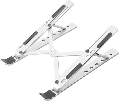 Ergonomic and Foldable Laptop Stand for Desk, Adjustable Riser, Fits All Laptops and Notebooks up to 17,Ultra - Thin,Ventilated Cooling,ABS+Silicone,Silver. | Stands - TrueDesk