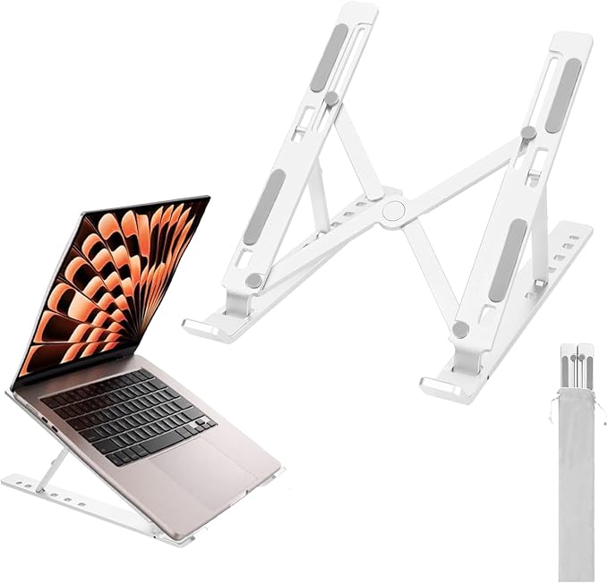 Ergonomic and Foldable Laptop Stand for Desk, Adjustable Riser, Fits All Laptops and Notebooks up to 17,Ultra - Thin,Ventilated Cooling,ABS+Silicone,Silver. | Stands - TrueDesk