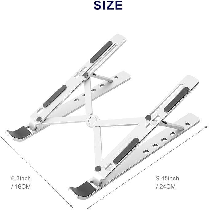 Ergonomic and Foldable Laptop Stand for Desk, Adjustable Riser, Fits All Laptops and Notebooks up to 17,Ultra - Thin,Ventilated Cooling,ABS+Silicone,Silver. | Stands - TrueDesk