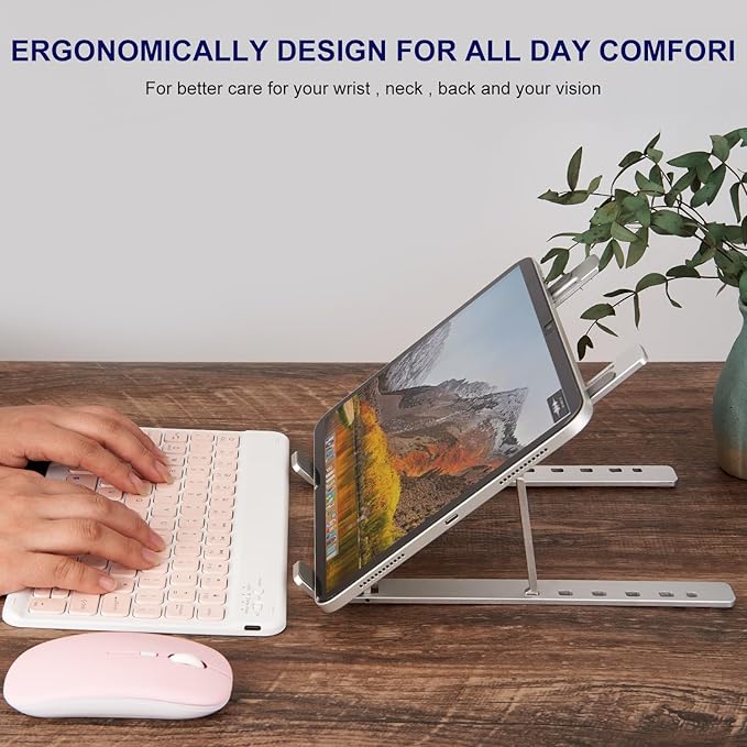 Ergonomic and Foldable Laptop Stand for Desk, Adjustable Riser, Fits All Laptops and Notebooks up to 17,Ultra - Thin,Ventilated Cooling,ABS+Silicone,Silver. | Stands - TrueDesk