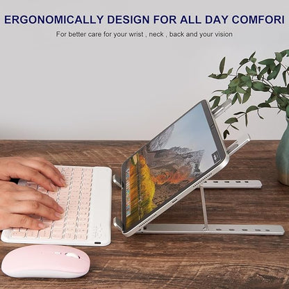 Ergonomic and Foldable Laptop Stand for Desk, Adjustable Riser, Fits All Laptops and Notebooks up to 17,Ultra - Thin,Ventilated Cooling,ABS+Silicone,Silver. | Stands - TrueDesk