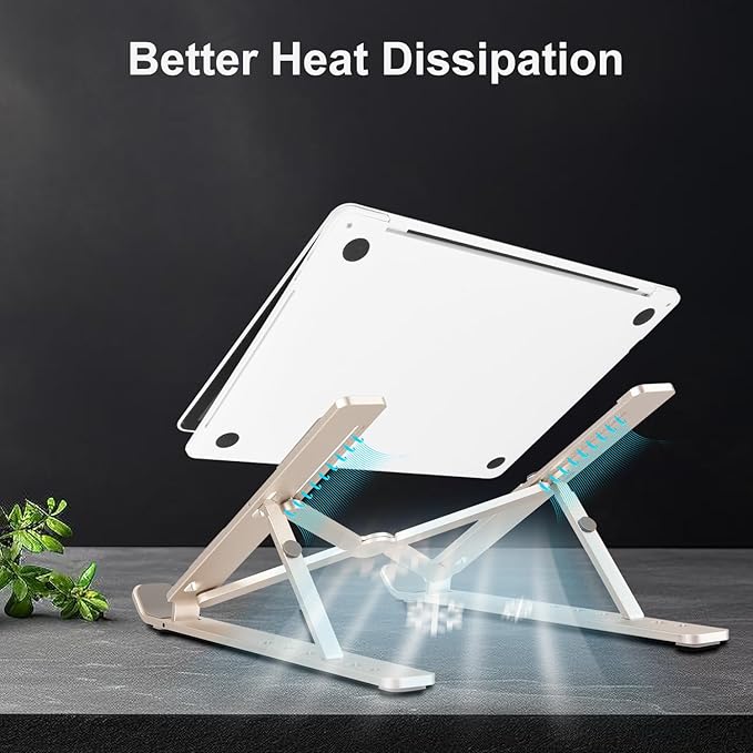 Ergonomic and Foldable Laptop Stand for Desk, Adjustable Riser, Fits All Laptops and Notebooks up to 17,Ultra - Thin,Ventilated Cooling,ABS+Silicone,Starlight. | Stands - TrueDesk