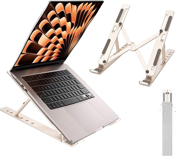 Ergonomic and Foldable Laptop Stand for Desk, Adjustable Riser, Fits All Laptops and Notebooks up to 17,Ultra - Thin,Ventilated Cooling,ABS+Silicone,Starlight. | Stands - TrueDesk