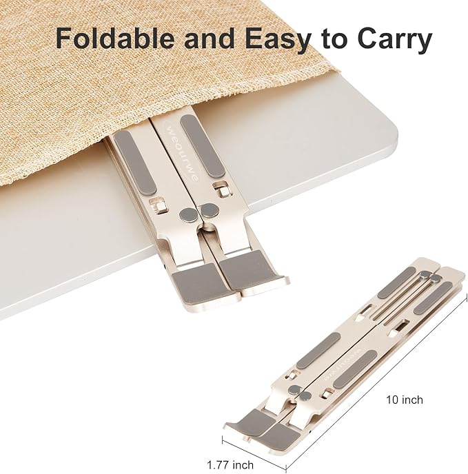 Ergonomic and Foldable Laptop Stand for Desk, Adjustable Riser, Fits All Laptops and Notebooks up to 17,Ultra - Thin,Ventilated Cooling,ABS+Silicone,Starlight. | Stands - TrueDesk
