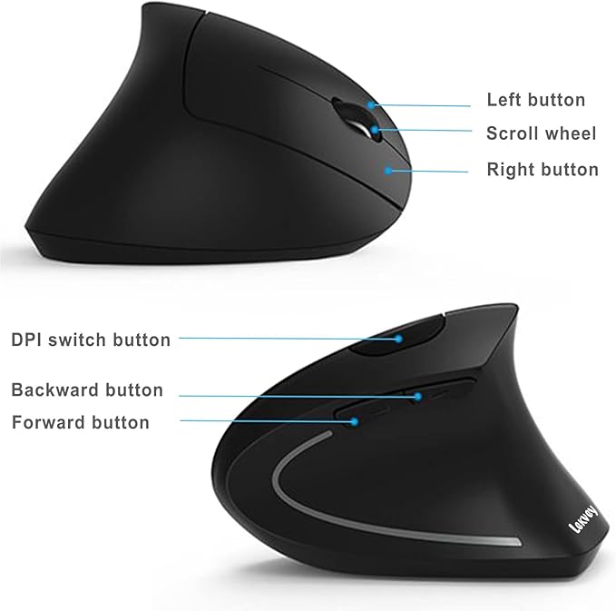 Ergonomic Mouse, LEKVEY Vertical Wireless Mouse - Rechargeable 2.4G Optical Vertical Mice : 3 Adjustable DPI 800/1200/1600 Levels 6 Buttons, for Laptop, Mac, PC, Computer, Desktop, Notebook etc, Black | Mice - TrueDesk